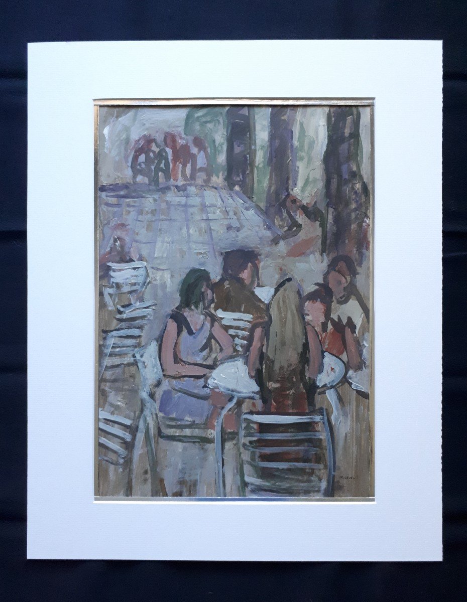 Maurice Lewi (born In 1934) Oil On Paper Animated View Bar Café - La Terrasse Cet été-photo-2