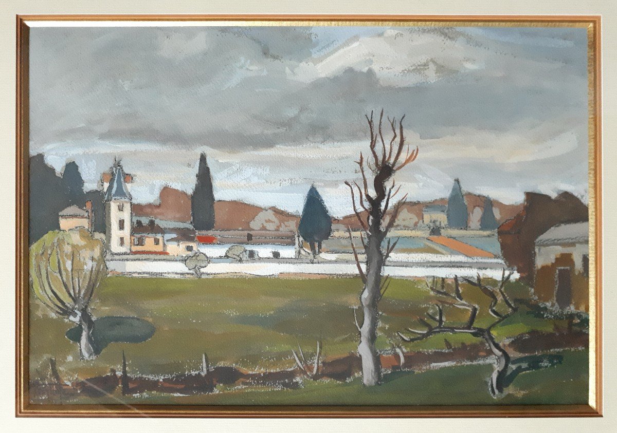 Michel Petrovitch KRETILINE (né en 1875) Ecole russe gouache paysage-photo-2