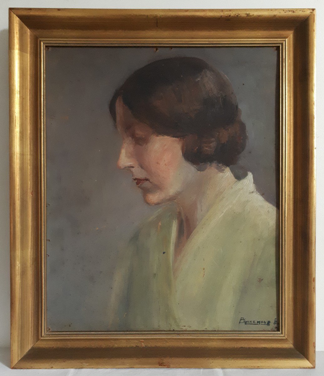 Oil On Panel Borremans Portrait Young Woman First Half Of The 20th Century