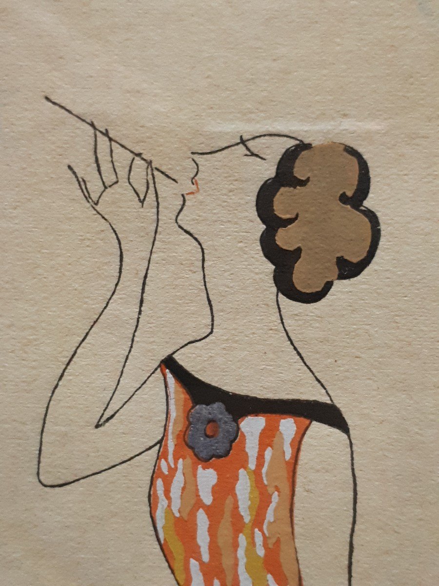 Edouard Halouze (1895-1958) Gouache Woman 1920 - 1930-photo-1