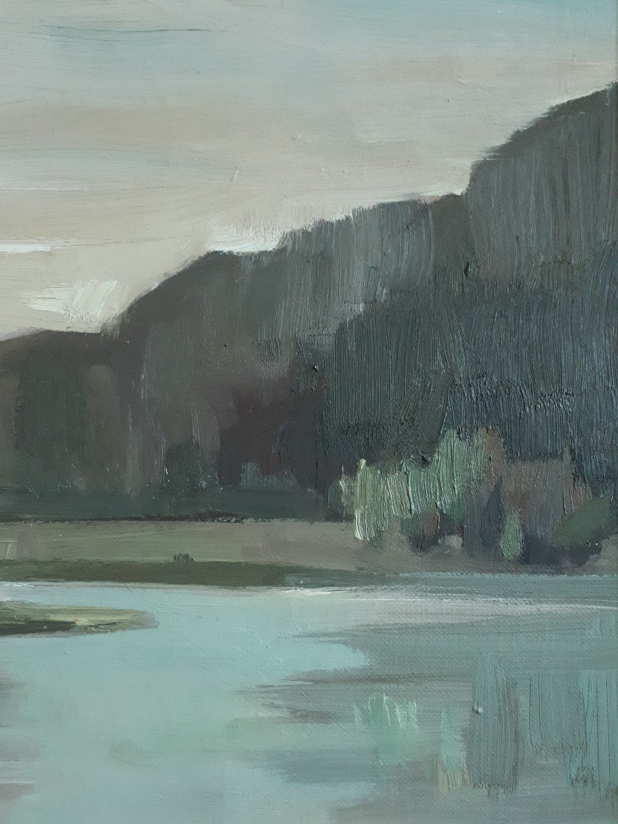 Paul Chatelain (1913-2000) Oil On Canvas Lake Landscape Lyon School-photo-5