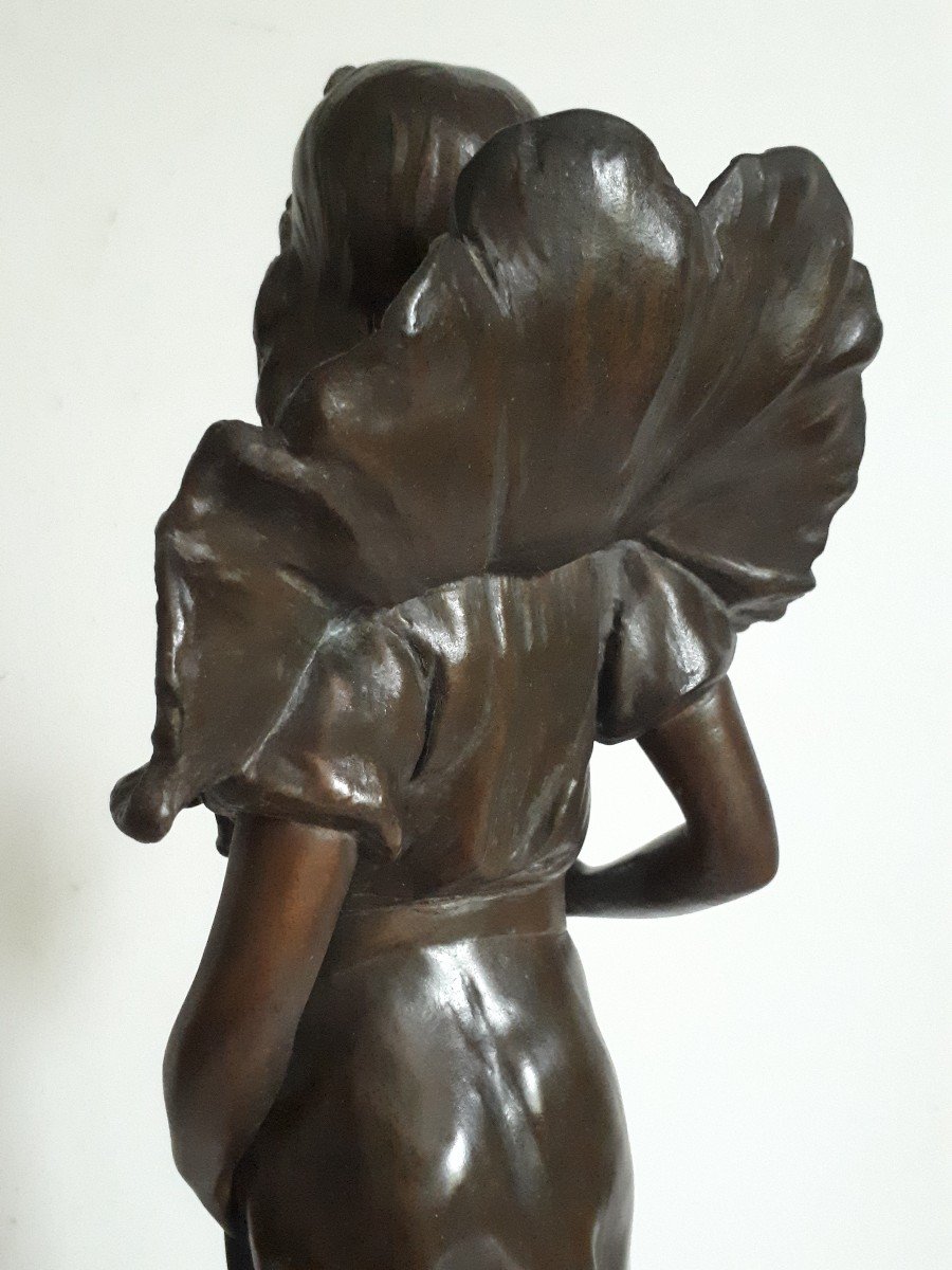 Spelter Sculpture Young Woman - Les Rameaux - Antoni Late 19th 1900-photo-3