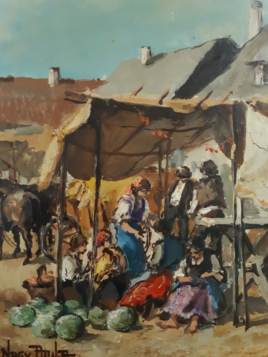 Anita NAGY (1896-1975 Hongrie) huile sur toile scène de marché-photo-4