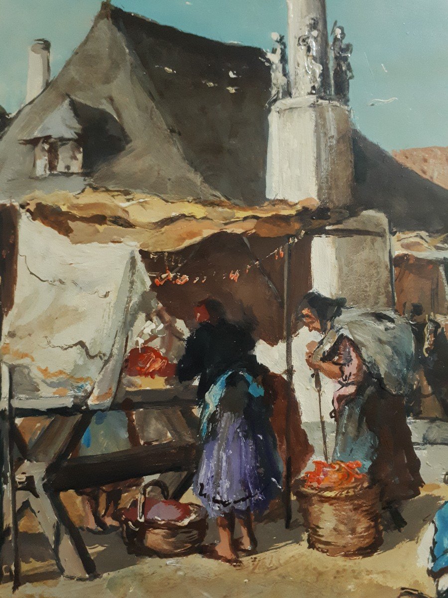 Anita Nagy (1896-1975 Hungary) Oil On Canvas Market Scene-photo-1