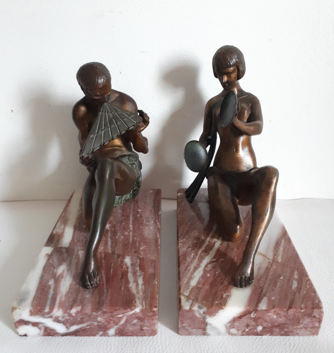 Paire de serre-livres régule femme et homme musique Limousin sculpture 1930 Art Déco-photo-3
