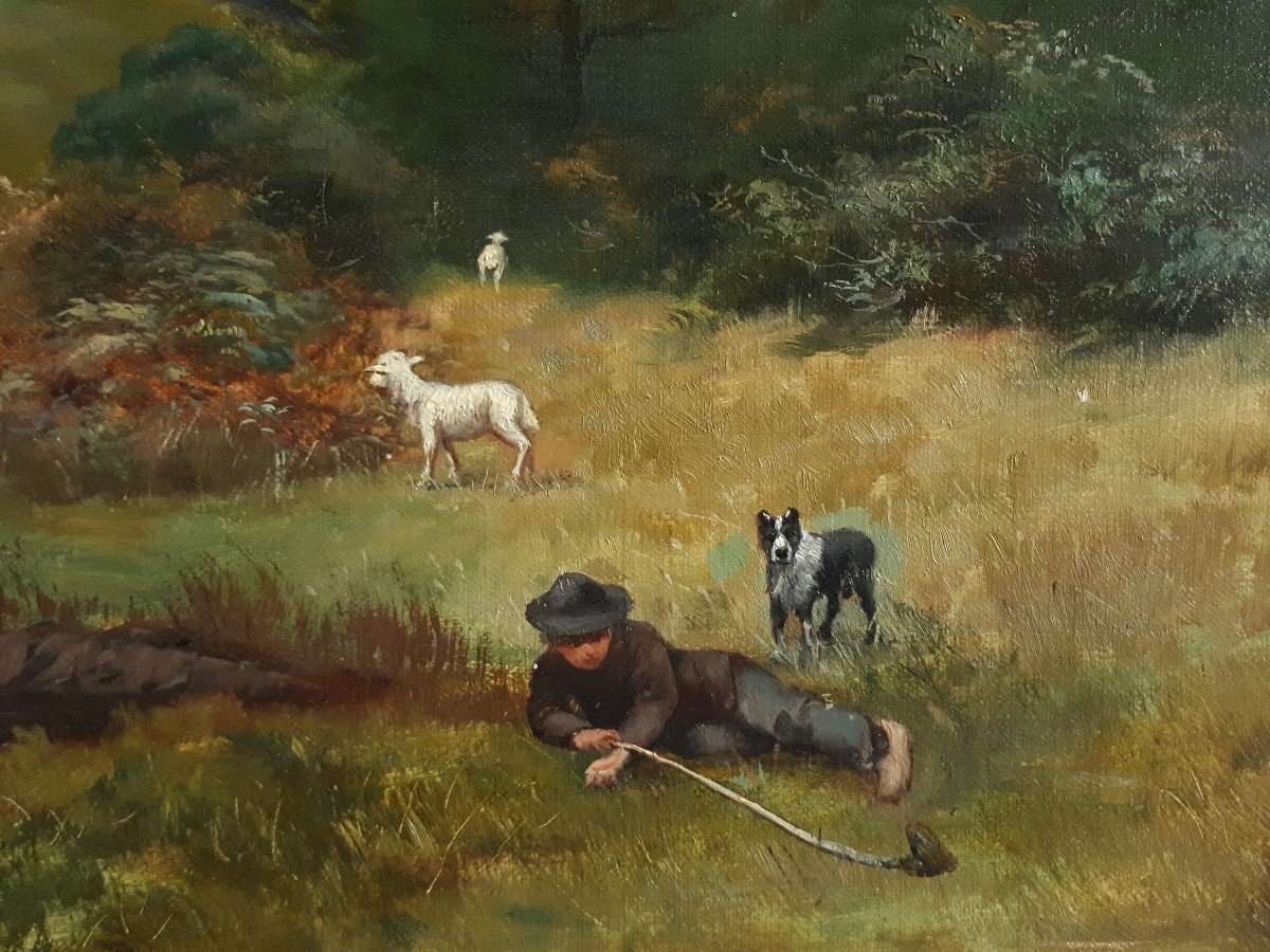 Claudius Seignol (1858-1926) Oil On Canvas Landscape Sheep 1886 Lyon School-photo-3