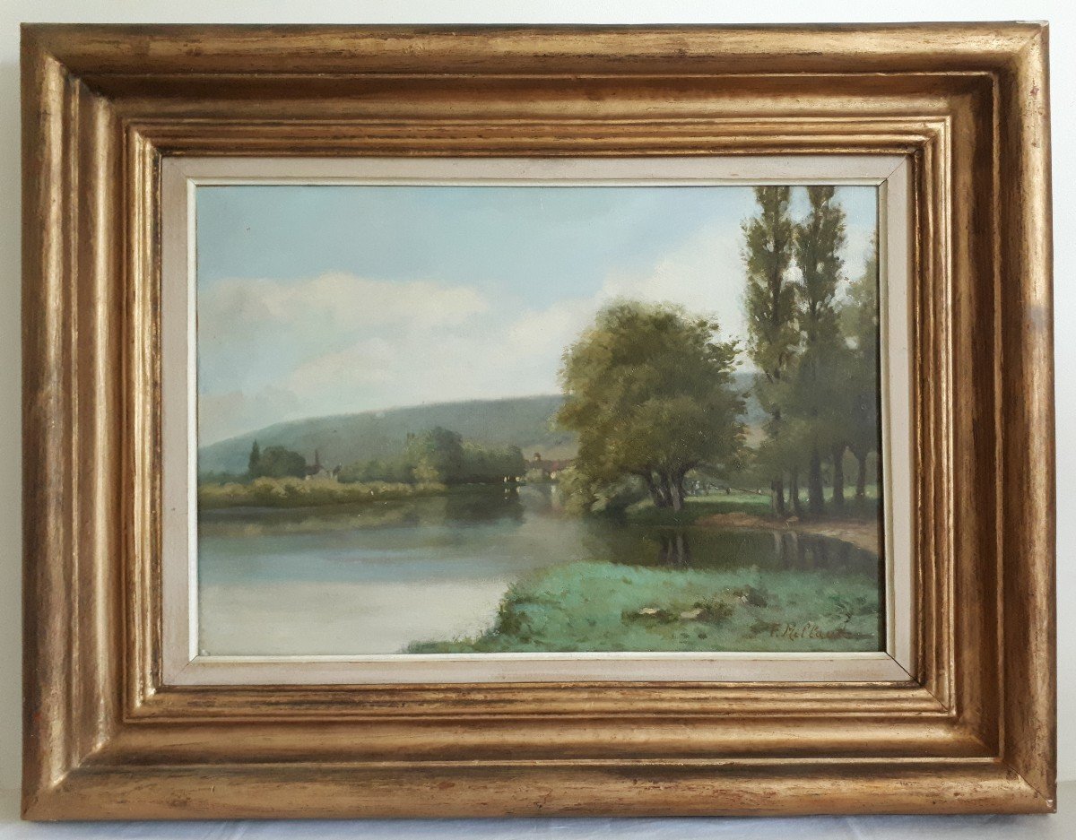 Painting Oil On Canvas Lake Landscape F. Millaud Late 19th