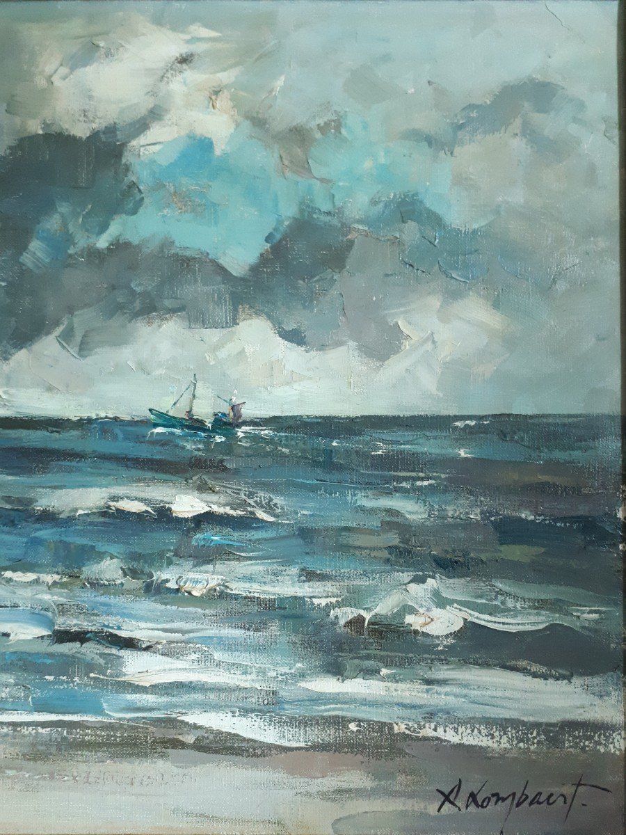 Achiel Lombaert (1911-1990) Oil On Canvas Marine Seaside Boats-photo-4