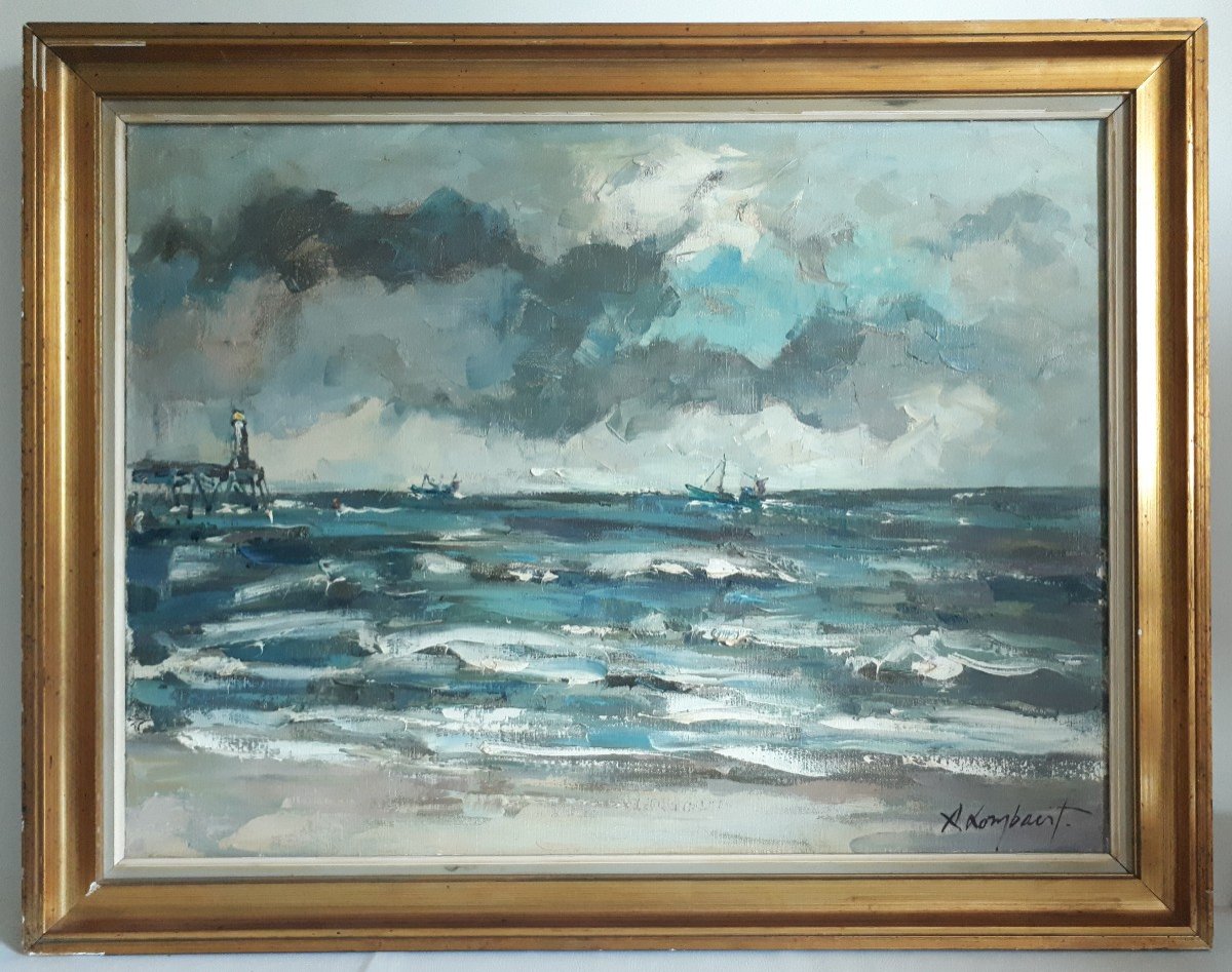 Achiel Lombaert (1911-1990) Oil On Canvas Marine Seaside Boats