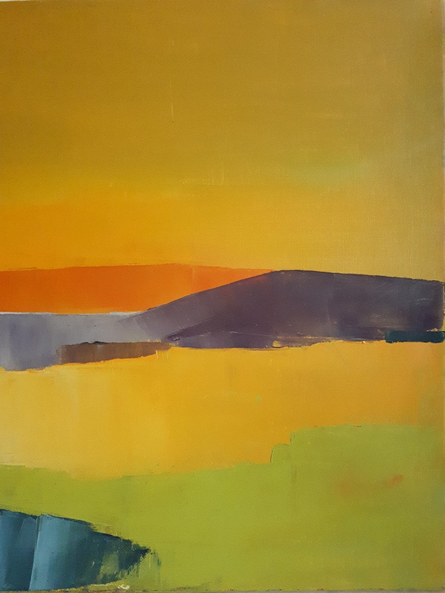 Tableau huile sur toile paysage au coucher du soleil 1960/1970-photo-4