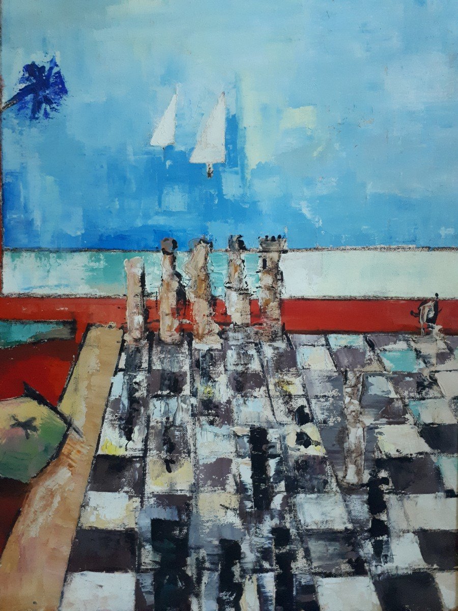 Oil On Canvas Still Life Bouquet Of Flowers Chess Layrac 1963-photo-3