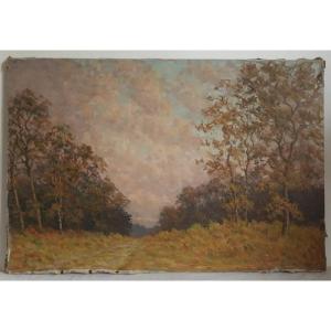 Tableau huile sur toile paysage d'automne automnal début 20ème (signé)