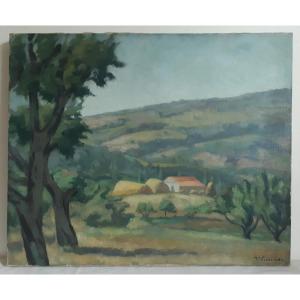 Venance CURNIER (1885-1971) huile sur toile paysage vallonné Ecole lyonnaise
