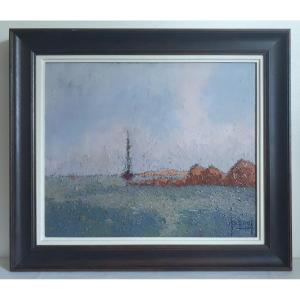 Oil On Canvas Marine Seascape Seaside Sailboat Mid 20th (signed)