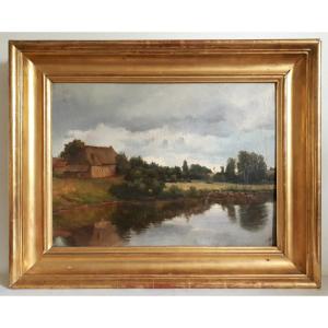 Hugues François Vertet (1847-1924) Oil On Canvas Lake Landscape Of Morvan 19th
