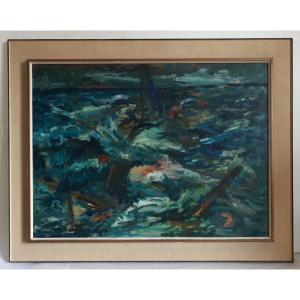 Dominique Oil On Panel Marine - Naufrage Shipwreck - 1961