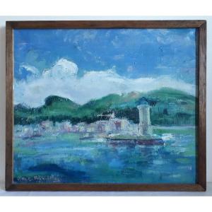 Nathalie POGARIELOFF huile sur toile port de Cassis Ecole russe 