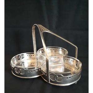 Wmf Hors d'Oeuvres Dish In Silver Plated Metal And Glass 1910