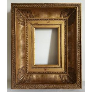 19th Century Gilded Wood Channel Frame 1f For 22 X 16 Cm Painting Or 1p For 22 X 14 Cm Painting