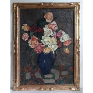 Léontine DARRIET (née en 1872) huile sur toile nature morte au bouquet de fleurs