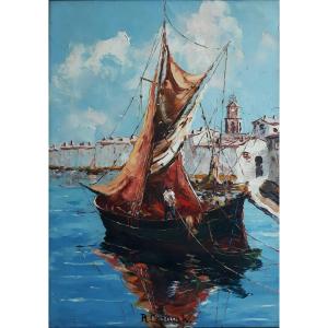 Rudolf CERMAK (1883-1947) voilier à Saint-Tropez huile sur toile