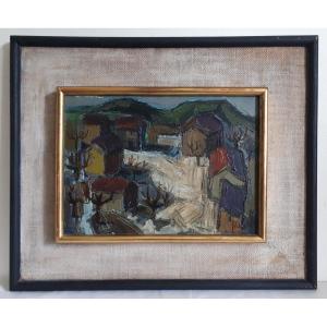 Painting Oil On Canvas Landscape Village Street 1930/1940 (signed)