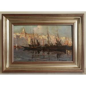 Charles Cermak (1877-1966) Marseille Port Oil On Wood