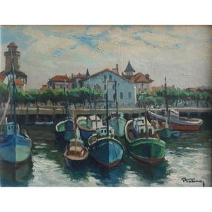 Pierre FABRE port de Saint-Jean-de-Luz huile sur panneau 1962