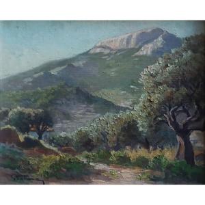 Pierre FABRE (Toulon) Vallée de Dardennes - Le Baou de Quatre Heures - huile sur panneau