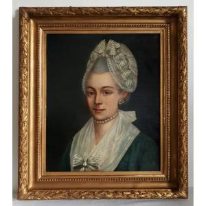 Portrait Of A Lady From The 18th Century, Oil On Panel