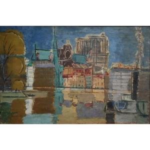 Francis COX (1916-1992) huile sur toile Cathédrale Notre-Dame de Paris 1953