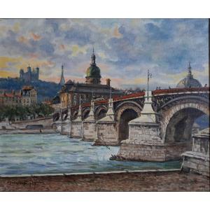 Nicolas Safronoff (born In 1898) View Of Lyon, Guillotière Bridge, Fourvière, Oil On Canvas