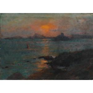 Michel Fronti (1862-1936) pastel Marseille château d'If et archipel du Frioul au crépuscule