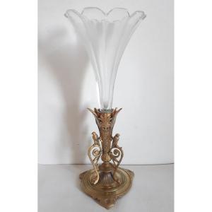 Vase cornet en cristal et bronze doré fin 19ème 