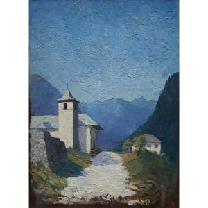 Joseph Cornet Oil On Panel Mountain Landscape Chapel Lyon School