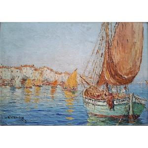 François Joseph VERNAY (1864-1950) Golfe-Juan le port huile sur bois