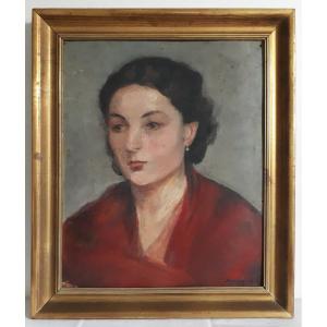 Huile sur panneau BORREMANS portrait jeune femme première moitié XXème siècle
