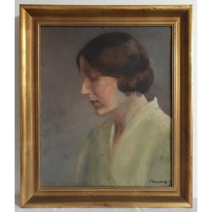 Oil On Panel Borremans Portrait Young Woman First Half Of The 20th Century