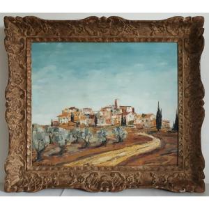 Tableau huile sur toile paysage de Provence Y. MARCHAND cadre Montparnasse