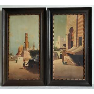 Matteo Olivero (1879-1932) Pair Of Oils On Canvas Panels Orientalism