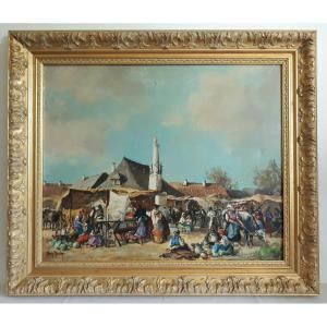 Anita Nagy (1896-1975 Hungary) Oil On Canvas Market Scene