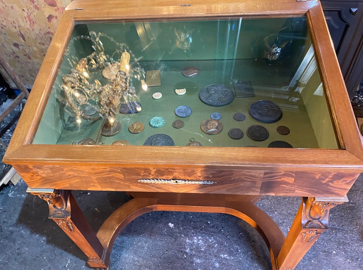 Pair Of Display Cabinets In The Style Of Return From Egypt In Mahogany.