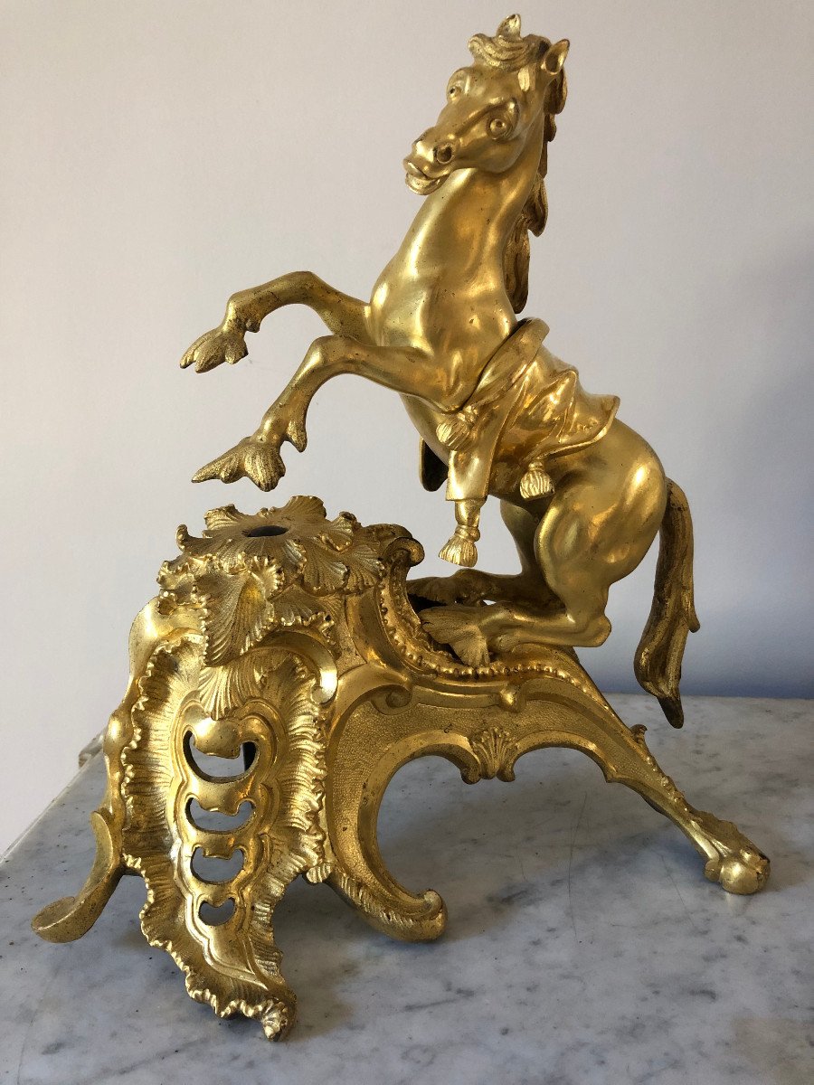 Paire de chenets aux chevaux d’époque Louis XV-photo-3