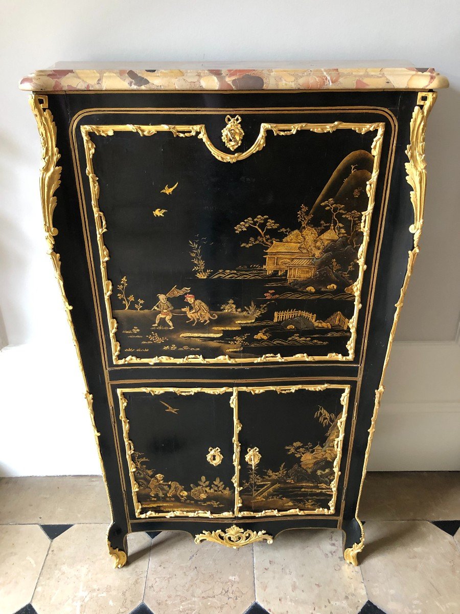 Louis XV Period Chinese Lacquer Secretary Stamped Dubois