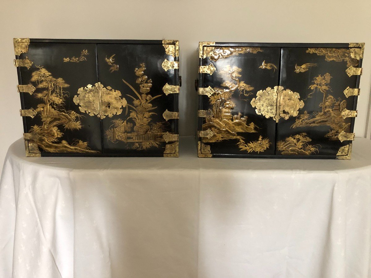 Pair Of Vintage Japanese Lacquer Cabinets Early 18th Century
