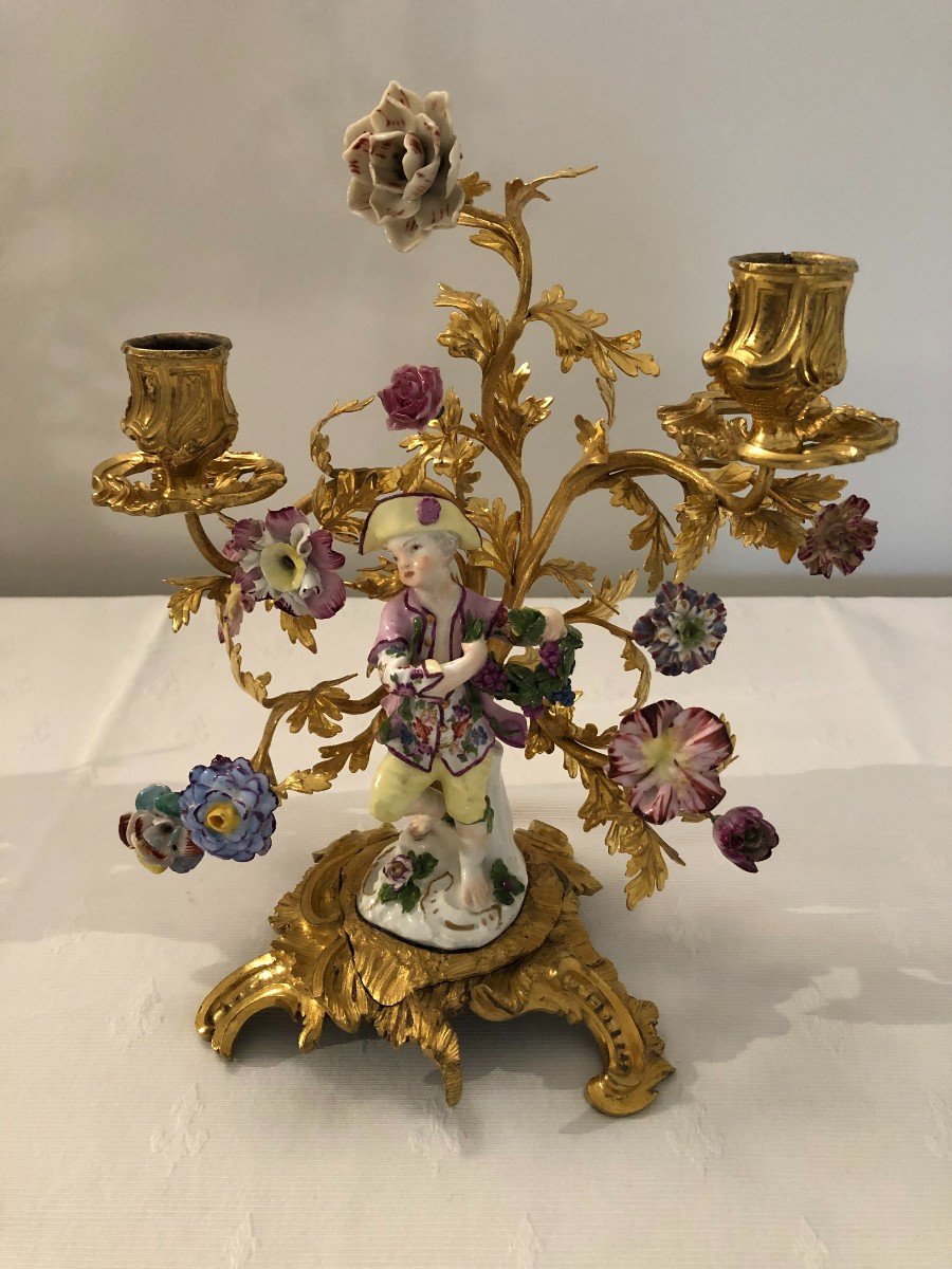 Garniture En Porcelaine De Meissen Et Bronze Doré d'époque Louis XV-photo-4