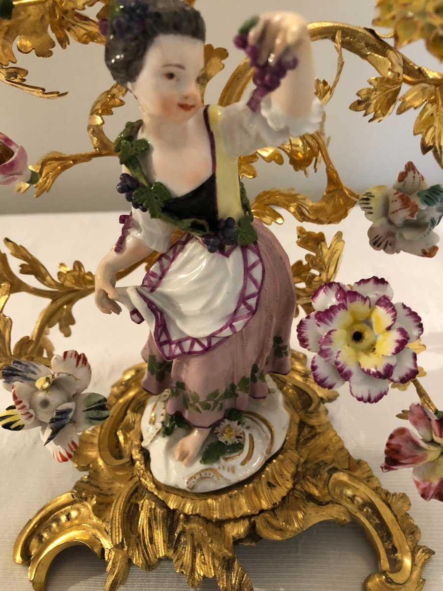 Garniture En Porcelaine De Meissen Et Bronze Doré d'époque Louis XV-photo-4