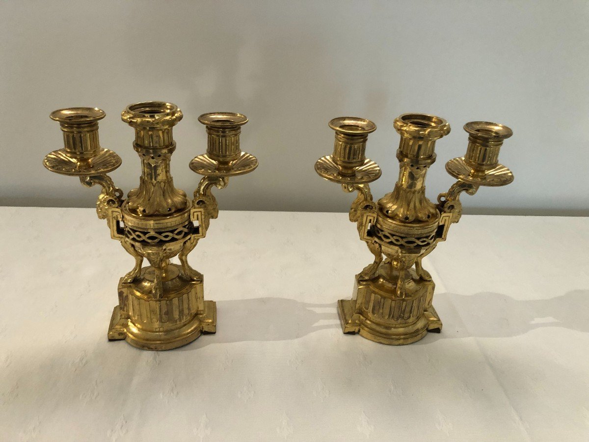 Pair Of Flambeaux Cassolette With Three Fires Forming Perfume Burner, Louis XVI Period-photo-2