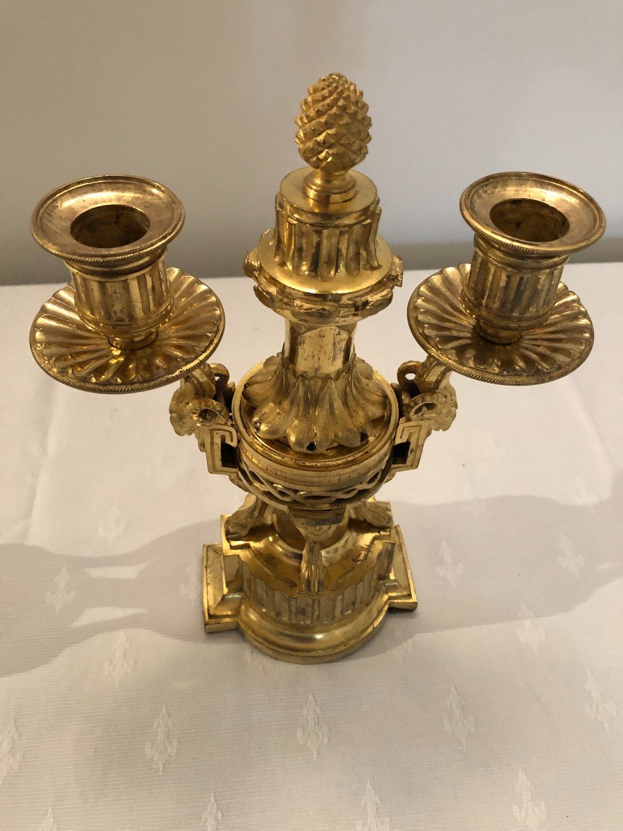 Paire De Flambeaux Cassolette à trois feux Formant Brûle-parfum d'époque Louis XVI-photo-2