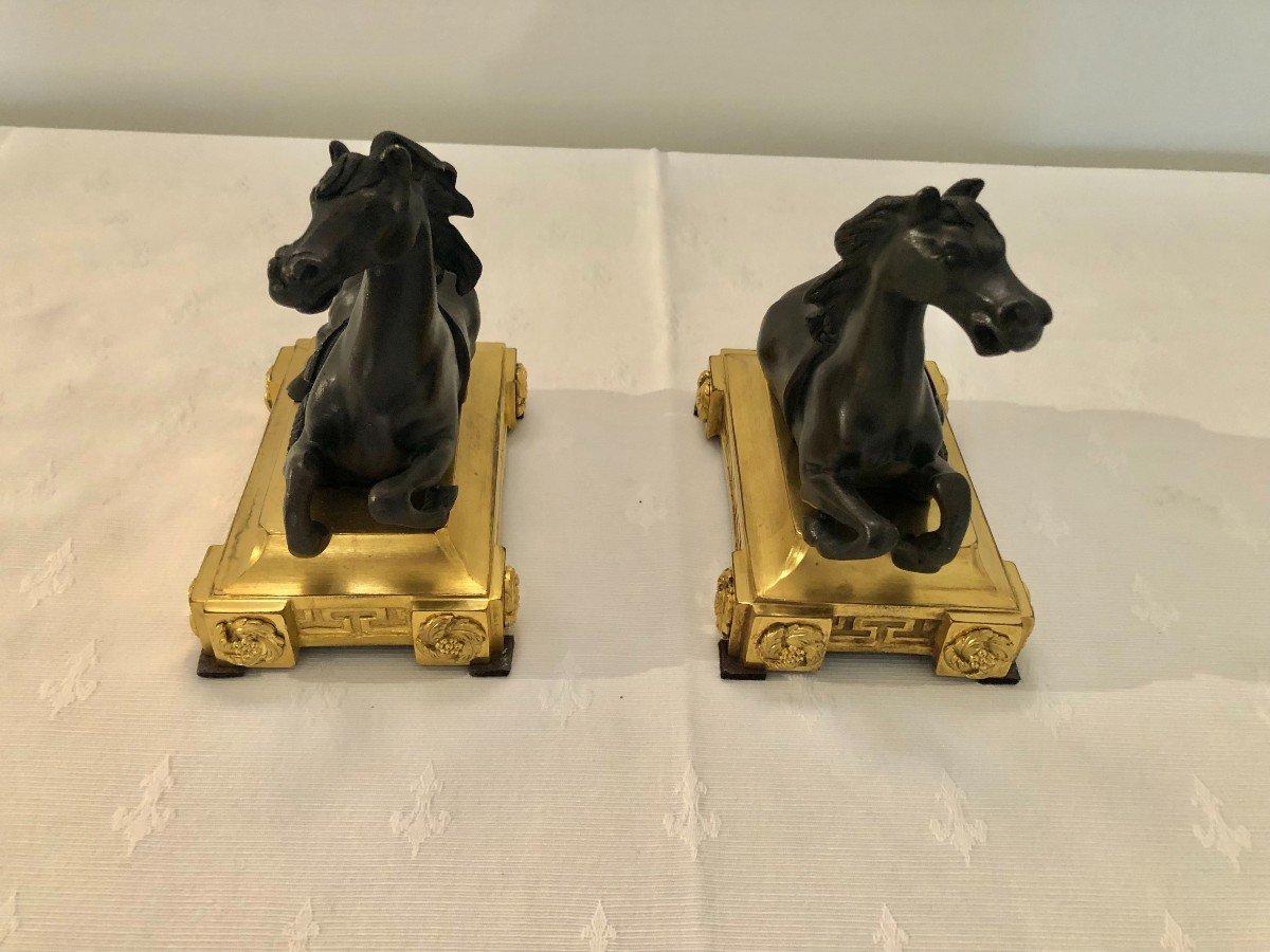 Paire De Chevaux En Bronze Formant Presse-papiers d'époque Louis XVI-photo-2